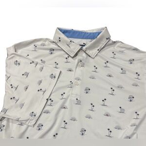 Puma Cloudspun Horizons Golf Polo White tropical palm tree print Size XL Logo